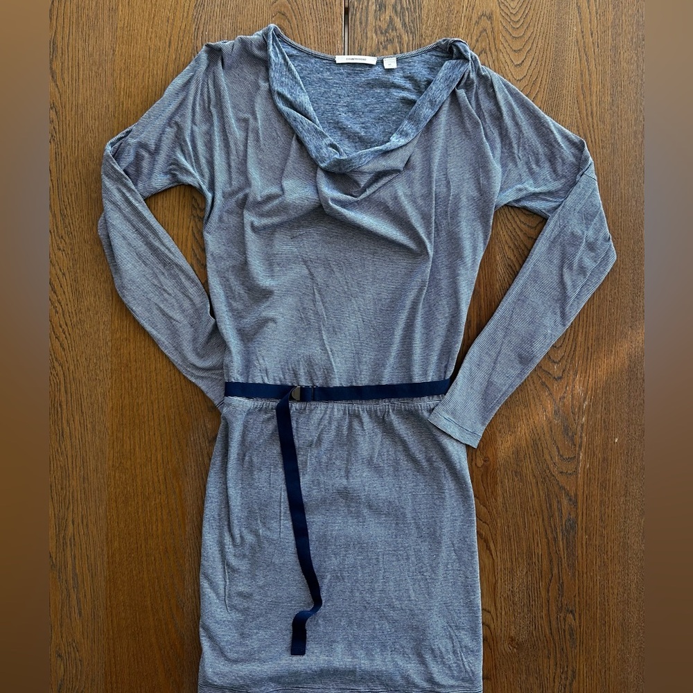 Country Road Navy White Long-Sleeve Dress Tie Waist Lined - Picture 2 of 6